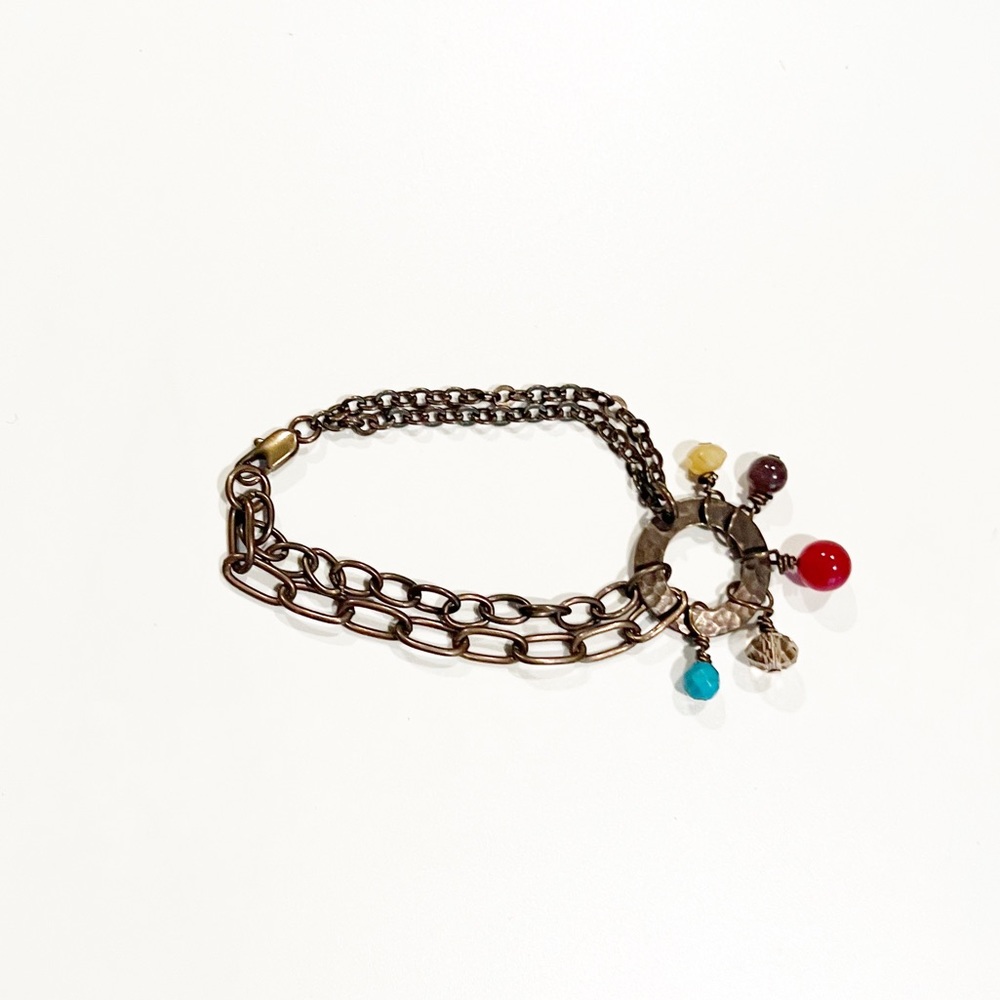 Bronze Bracelet - Hammered O With Beads for Smaller Wrists